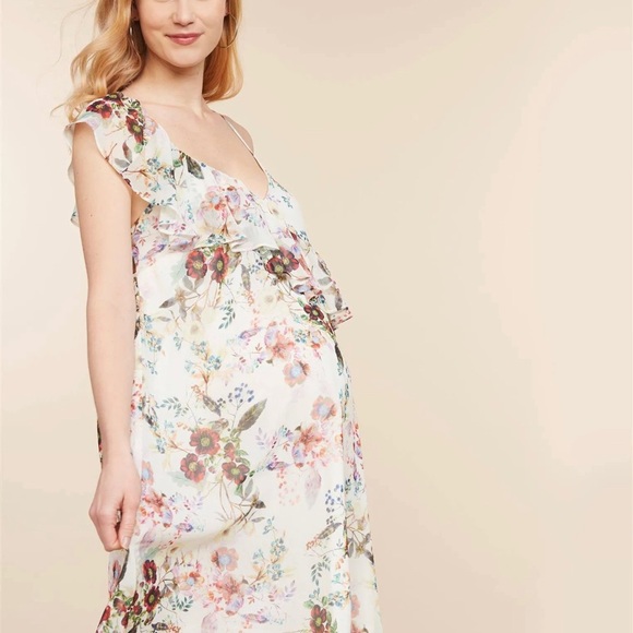 MUST GO! NWT Jessica Simpson Maternity Ruffled Printed Dress - SMALL - Picture 3 of 8